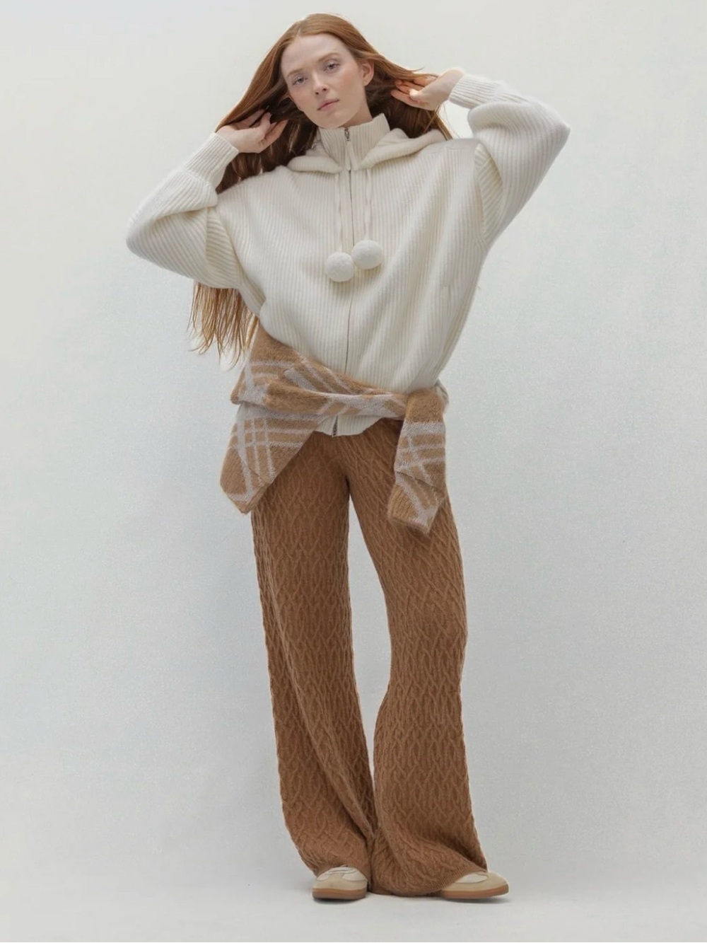NakedCashmere Ivory Zip-Front Hooded Sweater size M NWT